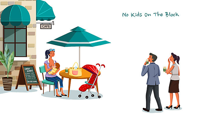 전신 PSD 여자 남자 일러스트 엄마 서기 앉기 여러명 성인 야외 놀람 카페 아기 예절 파라솔 유모차 모유수유 노키즈존 비매너 국내일러스트 감정 다수 가족 모션 표정 사람 상점 아기용품 파일형식