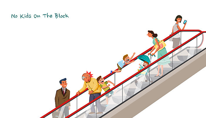 전신 PSD 여자 노년 남자 어린이 일러스트 장난 서기 여러명 성인 예절 위험 에스컬레이터 유모차 노키즈존 비매너 국내일러스트 다수 컨셉 모션 사람 아기용품 파일형식