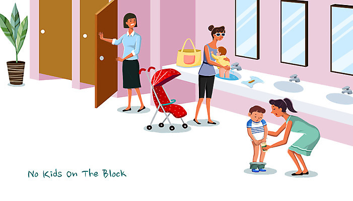 전신 PSD 여자 남자 어린이 일러스트 서기 여러명 성인 짜증 예절 씻기 화장실 유모차 공공장소 소변 방해 노키즈존 비매너 국내일러스트 감정 다수 컨셉 모션 사람 청결 장소 아기용품 파일형식