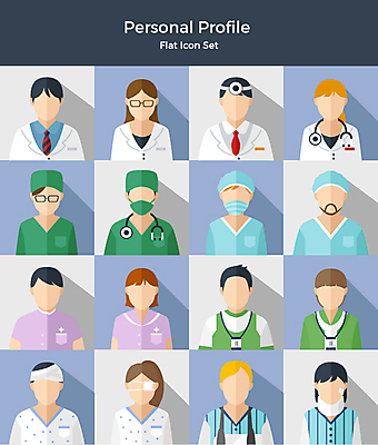 아이콘 여자 남자 병원 사람 여러명 상반신 세트 다양 환자 간호사 의사 플랫아이콘 수술복 깁스 2D아이콘 AI파일 다수 의학 의료진 의료용품 가운 파일형식 벡터
