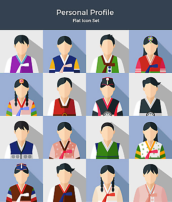 아이콘 여자 명절 남자 사람 여러명 상반신 세트 설날 추석 다양 전통의상 한복 플랫아이콘 저고리 2D아이콘 AI파일 한국전통 전통 기념일 다수 파일형식 벡터