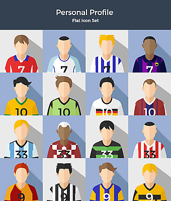 아이콘 여자 남자 스포츠 유니폼 축구선수 사람 여러명 상반신 세트 축구 다양 플랫아이콘 2D아이콘 AI파일 옷 다수 운동선수 구기 파일형식 벡터