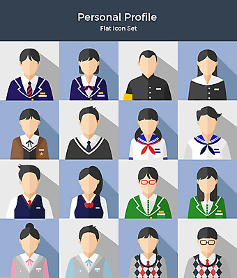 아이콘 학생 여자 남자 교복 사람 여러명 상반신 세트 다양 플랫아이콘 선도 선도부 2D아이콘 AI파일 옷 다수 파일형식 벡터