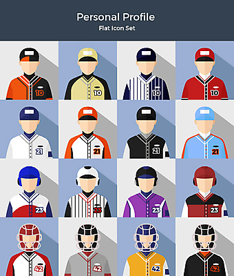 아이콘 여자 남자 스포츠 유니폼 운동선수 사람 여러명 상반신 세트 운동 다양 야구 타자 야구선수 플랫아이콘 투수 포수 2D아이콘 AI파일 옷 다수 건강 구기 파일형식 벡터