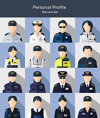 아이콘 여자 남자 유니폼 사람 여러명 상반신 세트 다양 조끼 경찰 플랫아이콘 경찰복 무전기 얼굴없음 2D아이콘 AI파일 직업 옷 다수 무선통신 외투 파일형식 벡터