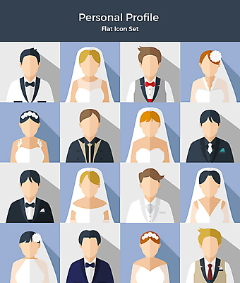 아이콘 부부 커플 여자 남자 신부 웨딩드레스 신랑 결혼 사람 정장 턱시도 여러명 상반신 세트 다양 플랫아이콘 2D아이콘 AI파일 드레스 옷 다수 관계 이벤트 파일형식 벡터