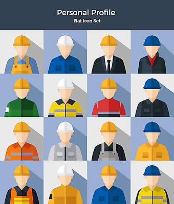 아이콘 여자 남자 산업 공업 공사 사람 여러명 상반신 세트 다양 안전모 플랫아이콘 공사인부 2D아이콘 AI파일 다수 건설업 헬멧 안전장비 파일형식 벡터 건설근로자
