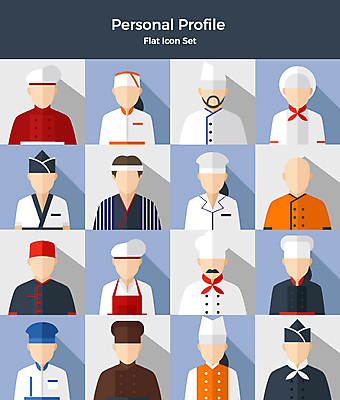 아이콘 여자 남자 한식 사람 여러명 상반신 세트 중식 주방장 요리사 다양 조리복 플랫아이콘 일식요리사 얼굴없음 2D아이콘 AI파일 직업 음식 다수 유니폼 파일형식 벡터