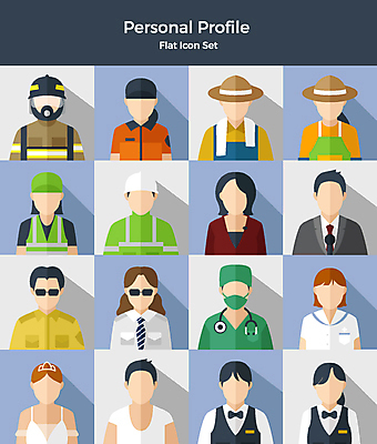 아이콘 직업 여자 남자 사람 여러명 상반신 세트 다양 간호사 의사 농부 소방관 아나운서 웨이터 발레 직원 플랫아이콘 미화원 택시기사 얼굴없음 2D아이콘 AI파일 다수 의료진 춤 운전사 구조원 소방 파일형식 벡터