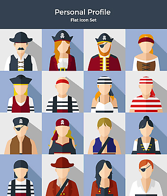 아이콘 여자 남자 해골 두건 사람 여러명 상반신 세트 다양 플랫아이콘 선원 해적 선장 안대 2D아이콘 AI파일 다수 뼈 도둑 파일형식 벡터
