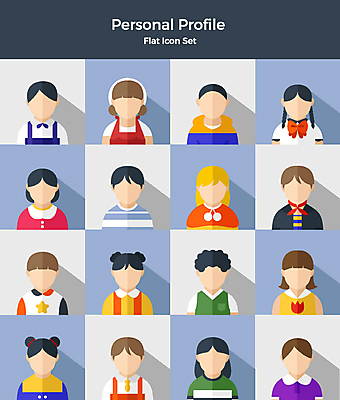 아이콘 옷 여자 패션 남자 리본 어린이 사람 여러명 상반신 세트 유치원 유치원생 다양 플랫아이콘 2D아이콘 AI파일 교육 다수 파일형식 벡터