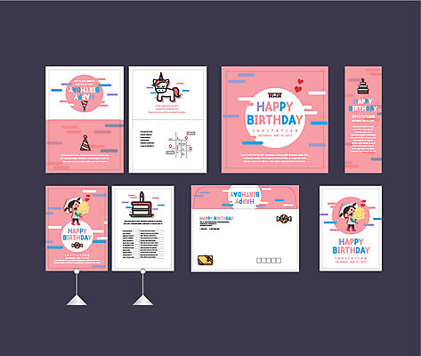 템플릿 배너템플릿 여자 어린이 사탕 선물 이벤트 두명 세트 케이크 현수막 생일 전단 엽서 초대장 생일축하 약도 유니콘 소봉투 행사세트 행사템플릿 AI파일 배너 기념일 지도 디저트 편지봉투 카드_감사 사람 축하 편지 홍보물 파일형식 벡터