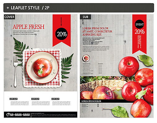 템플릿 접시 ZIP 포스터 리플렛 포크 나뭇잎 사람없음 사과 전단템플릿 전단 손수건 인디자인 INDD 이미지템플릿 식기 잎 과일 홍보물 파일형식
