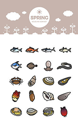 구름 아이콘 조개 어류 사람없음 세트 새싹 봄 게 소라 장어 해산물 홍합 문어 2D아이콘 AI파일 자연요소 식물 계절 어패류 연체동물 갑각류 수중동물 파일형식 벡터