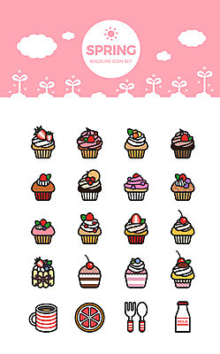 구름 아이콘 포크 딸기 디저트 수저 사람없음 컵 세트 새싹 숟가락 봄 다양 우유 머그컵 컵케이크 자몽 2D아이콘 AI파일 자연요소 식물 식기 계절 음식 다수 과일 유제품 케이크 파일형식 벡터