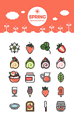 구름 아이콘 그릇 꽃 딸기 아이스크림 디저트 여름음식 사람없음 세트 새싹 봄 칼 식빵 빙수 딸기주스 딸기잼 롤케이크 딸기스무디 제철음식 2D아이콘 AI파일 자연요소 식물 식기 계절 음식 빵 과일 케이크 과일주스 잼 스무디 제철 파일형식 벡터 여름_계절