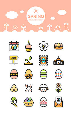 구름 아이콘 꽃 리본 부활절 병아리 사람없음 세트 교회 바구니 새싹 봄 달력 토끼 붓 양 색칠 편지 우표 계란찜 2D아이콘 AI파일 자연요소 식물 계절 기념일 포유류 종교건축 조류 건물 반려동물 계란요리 찜 파일형식 벡터