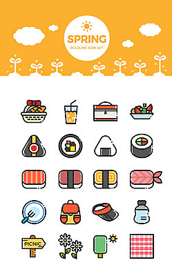 나무 구름 아이콘 그릇 꽃 빵 포크 가방 사람없음 물 세트 소풍 바구니 새싹 주스 봄 초밥 샐러드 표지판 돗자리 김밥 도시락 주먹밥 썬캡 2D아이콘 AI파일 자연요소 식물 모자_잡화 식기 잡화 계절 음료 음식 밥 알림판 야외활동 일본음식 파일형식 벡터