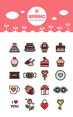 구름 아이콘 딸기 열쇠 자물쇠 발렌타인데이 선물 사랑 사람없음 세트 장미 새싹 케이크 초콜릿 봄 머그컵 하트 컵케이크 머핀 2D아이콘 AI파일 자연요소 모양 식물 계절 꽃 감정 빵 과일 데이이벤트 디저트 컵 파일형식 벡터