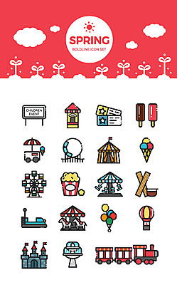 구름 아이콘 아이스크림 사람없음 세트 새싹 봄 놀이공원 기차 열기구 성 티켓 놀이기구 어린이날 분수 팝콘 대관람차 풍선 회전목마 롤러코스터 범퍼카 츄러스 2D아이콘 AI파일 자연요소 식물 건축물 계절 기념일 육상교통 항공교통 디저트 대중교통 테마파크 파일형식 벡터