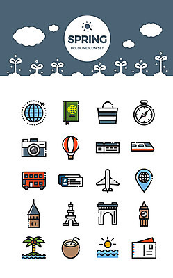 구름 아이콘 여행 가방 버스 비행기 사람없음 세트 새싹 카메라 봄 기차 열기구 나침반 에펠탑 어버이날 항공권 여권 위치 빅벤 이층버스 랜드마크 2D아이콘 AI파일 자연요소 식물 잡화 계절 기념일 육상교통 항공교통 대중교통 전자제품 티켓 시계탑 런던 파리 파일형식 벡터