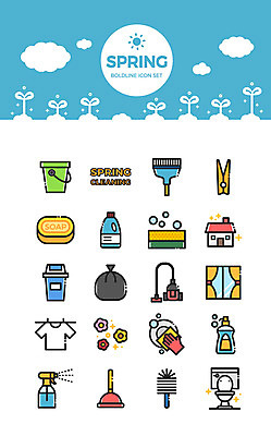 구름 아이콘 창문 집게 사람없음 세트 새싹 봄 쓰레기통 빨래 설거지 청소 세제 화장실 향기 비누 청소기 세탁기 수세미 대청소 2D아이콘 AI파일 자연요소 식물 계절 가사 전자제품 위생용품 가전제품 청소도구 냄새 파일형식 벡터