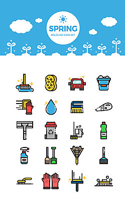 구름 아이콘 사람없음 세트 새싹 봄 쓰레기통 먼지떨이 청소 세제 고무장갑 청소기 수세미 세차 대청소 물걸레 2D아이콘 AI파일 자연요소 식물 계절 장갑 전자제품 청소도구 걸레 고무 파일형식 벡터