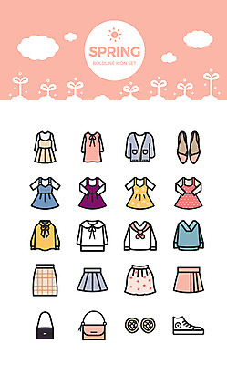구름 아이콘 옷 원피스 패션 구두 운동화 가방 사람없음 세트 치마 새싹 귀걸이 봄 핸드백 블라우스 2D아이콘 AI파일 자연요소 식물 잡화 계절 신발 상의 장신구 하의 파일형식 벡터