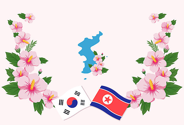 일러스트 사람없음 태극기 화합 무궁화 한반도 북한국기 통일 남북통일 국내일러스트 AI파일 꽃 국기 파일형식 벡터