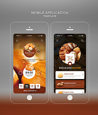 PSD 템플릿 빵 웹템플릿 디자인시안 모바일 사람없음 스마트폰 홈페이지 갈색 어플리케이션 크루아상 모바일템플릿 모바일앱 이미지템플릿 음식 컬러 핸드폰 스마트기기 파일형식