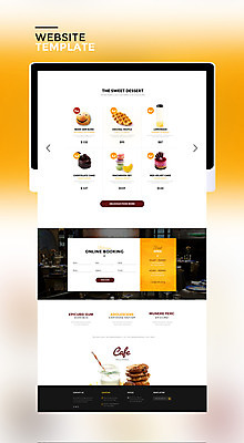 PSD 템플릿 웹템플릿 사이트템플릿 디저트 사람없음 태블릿 홈페이지 노란색 쿠키 케이크 홈페이지시안 우유 레모네이드 와플 마카롱 번 이미지템플릿 음식 빵 컬러 유제품 전자제품 스마트기기 에이드 파일형식