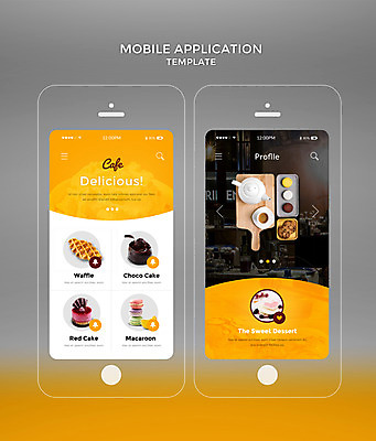 PSD 템플릿 커피 웹템플릿 디자인시안 모바일 디저트 사람없음 스마트폰 홈페이지 노란색 케이크 어플리케이션 모바일템플릿 와플 마카롱 모바일앱 이미지템플릿 음료 음식 컬러 핸드폰 스마트기기 파일형식