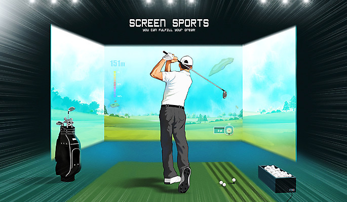 PSD 남자 스포츠 일러스트 골프공 한명 성인 운동 스크린 골프채 스크린골프 스크린골프장 4차산업 국내일러스트 1 산업 골프 공 골프장 골프용품 건강 사람 파일형식