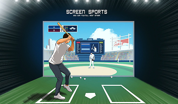 PSD 남자 스포츠 일러스트 여러명 성인 운동 스크린 야구 야구방망이 야구공 투수 야구장 4차산업 국내일러스트 산업 다수 공 스포츠시설 건강 사람 구기 야구용품 야구선수 파일형식