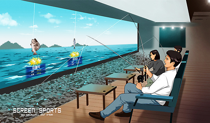 PSD 여자 남자 스포츠 일러스트 낚시 성인 세명 운동 스크린 낚싯대 4차산업 국내일러스트 산업 레저 건강 사람 낚시용품 파일형식