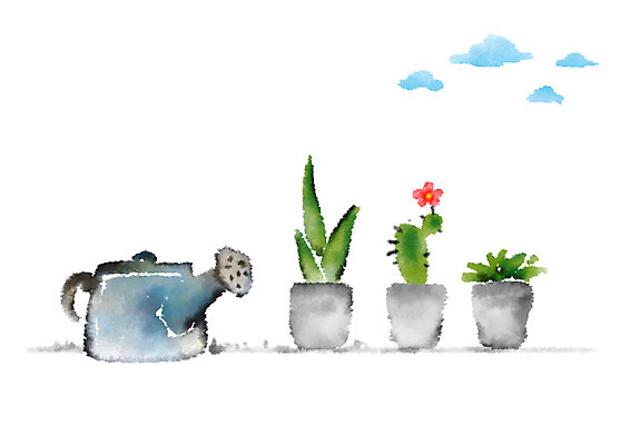 PSD 식물 구름 화분 일러스트 캘리그라피 하늘 선인장 사람없음 물뿌리개 국내일러스트 자연요소 파일형식