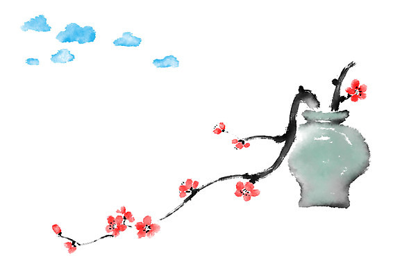 PSD 식물 구름 화분 일러스트 캘리그라피 하늘 사람없음 꽃병 매화 국내일러스트 자연요소 꽃 파일형식