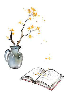 PSD 식물 꽃잎 화분 일러스트 캘리그라피 사람없음 책 꽃병 개나리 국내일러스트 꽃 파일형식