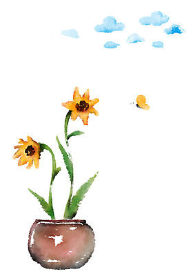 PSD 식물 구름 화분 나비 일러스트 캘리그라피 해바라기 사람없음 국내일러스트 자연요소 꽃 곤충 파일형식