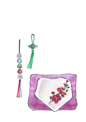 PSD 한국전통 전통 꽃 일러스트 선물 사람없음 보자기 노리개 1000 국내일러스트 식물 전통소품 한국 숫자 파일형식 천_직물