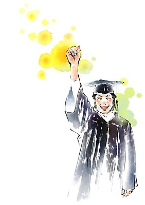 PSD 한국전통 전통 여자 중년 일러스트 학사모 졸업 한명 상반신 파이팅 졸업가운 번짐 국내일러스트 모자_잡화 1 교육 모션 한국 사람 성인 가운 파일형식 효과