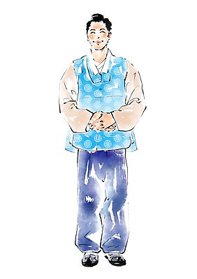 PSD 한국전통 전통 남자 일러스트 한명 서기 웃음 성인 전통의상 한복 손모으기 국내일러스트 1 모션 한국 표정 사람 손짓 파일형식