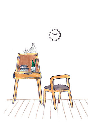 PSD 화분 시계 가구 의자 일러스트 사람없음 책 인테리어 책상 국내일러스트 디자인 생활용품 파일형식
