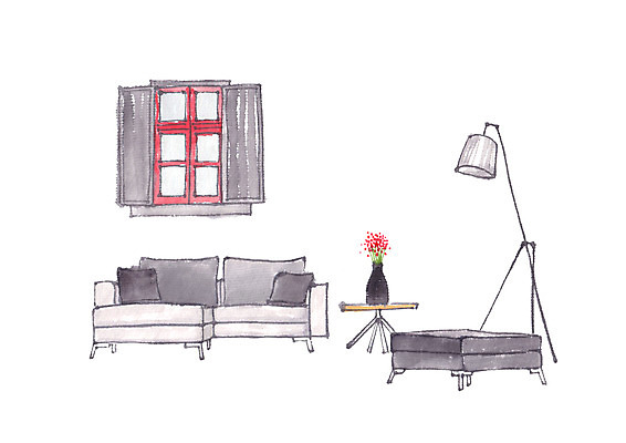 PSD 가구 일러스트 창문 사람없음 인테리어 소파 꽃병 스탠드 국내일러스트 디자인 꽃 생활용품 의자 조명 파일형식