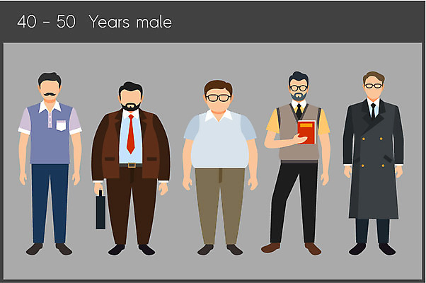 전신 패션 남자 40대 중년 50대 일러스트 서기 들기 정장 여러명 책 캐주얼 직장인 중년남자만 국내일러스트 AI파일 직업 옷 다수 모션 사람 성인 남자만 중년만 파일형식 벡터