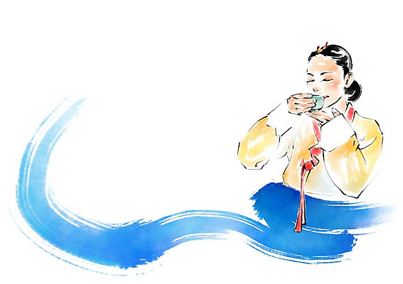 PSD 한국전통 전통 여자 일러스트 캘리그라피 붓터치 한명 성인 마시기 예절 차 찻잔 다도 한복 국내일러스트 1 음료 모션 잔 한국 사람 전통의상 파일형식