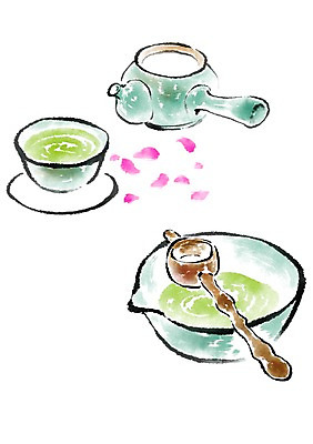 PSD 한국전통 전통 꽃잎 일러스트 캘리그라피 사람없음 예절 차 찻잔 다도 찻주전자 국내일러스트 꽃 음료 주전자 잔 한국 파일형식