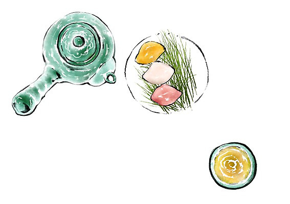 PSD 한국전통 전통 일러스트 캘리그라피 사람없음 예절 차 찻잔 다도 찻주전자 송편 국내일러스트 음료 주전자 잔 떡 한국 파일형식