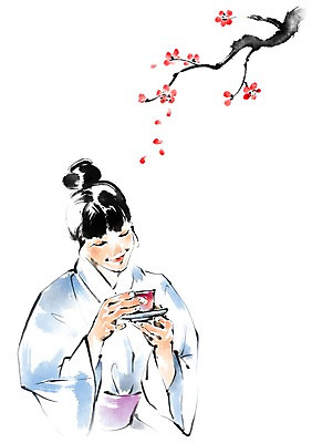 PSD 한국전통 전통 여자 일러스트 캘리그라피 한명 성인 예절 차 찻잔 다도 한복 매화 국내일러스트 1 꽃 음료 잔 한국 사람 전통의상 파일형식