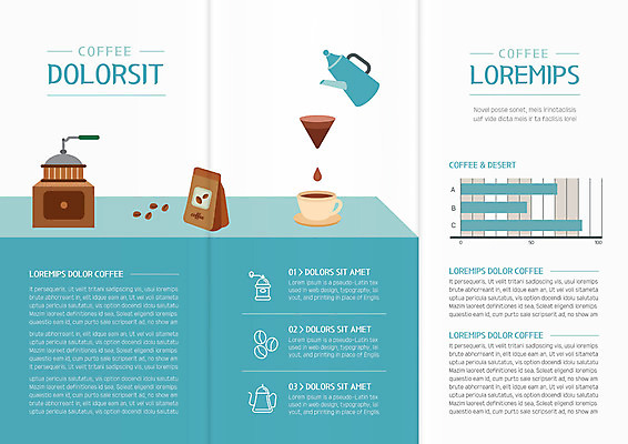 템플릿 표지디자인 북디자인 출판디자인 내지 리플렛 북커버 3단접지 그래프 팜플렛 사람없음 파란색 원두 커피잔 커피포트 그라인더 핸드드립 이미지템플릿 AI파일 커피 컬러 주전자 잔 커피용품 파일형식 벡터